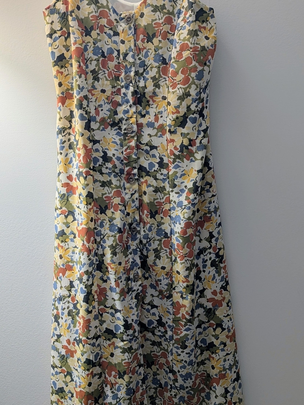 Sienna Sky Sleeveless Floral Midi Dress in Coral, Blue & Yellow